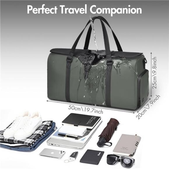Travel Bag, Duffle Bags with Shoe Compartment Green - Picture 4 of 7